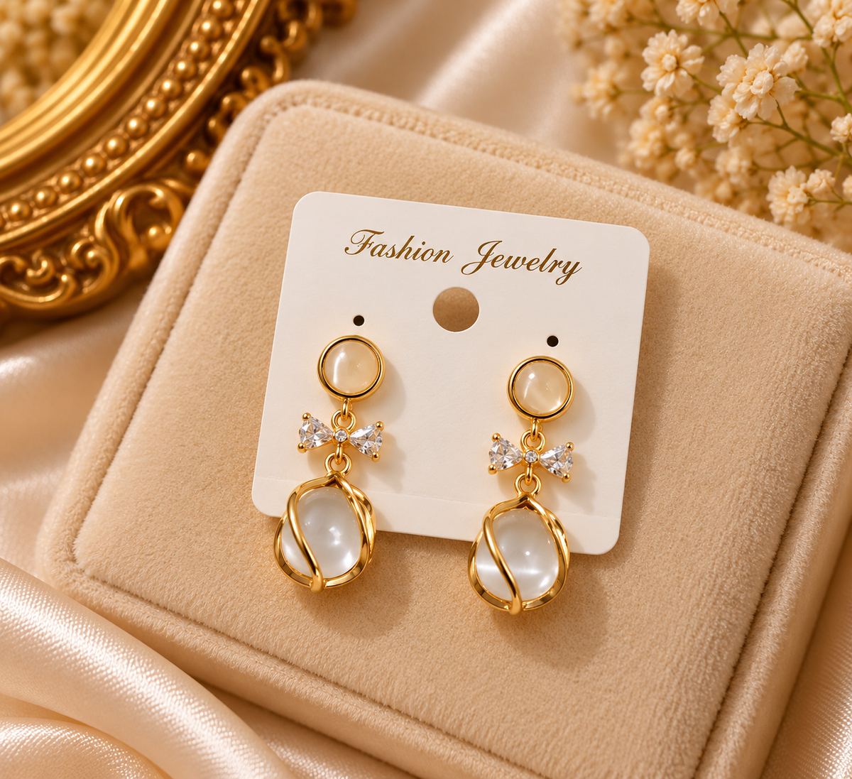 Premium Pearl White Bow Drop Earrings