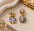 Premium Golden Square Crystal Drop Earrings