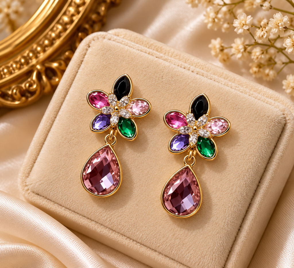 Premium Multicolour Floral Drop Earrings