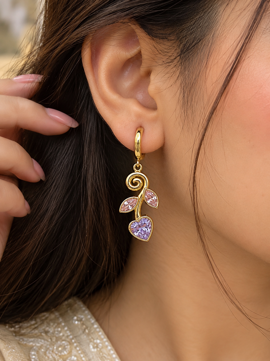 Elegant Gold-Color Heart Drop Earrings