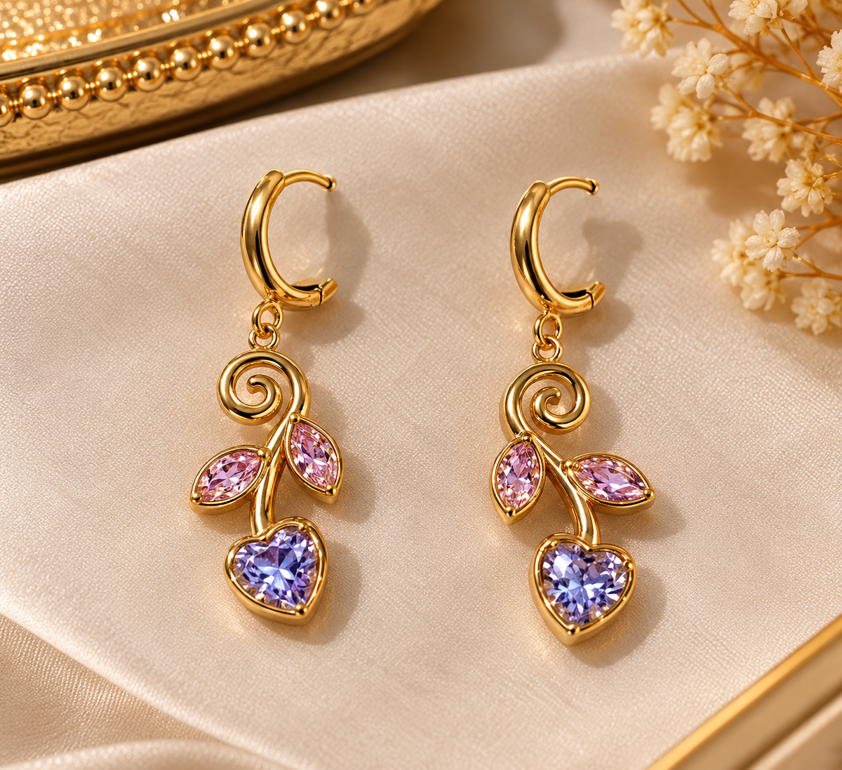 Elegant Gold-Color Heart Drop Earrings