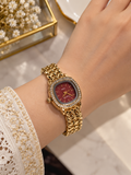 Premium Gold-Colour Maroon Dial Bracelet Watch